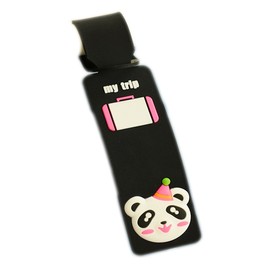Happy Star® Cute Animals Luggage Tags Kids Holiday Suitcase Labels Boys Girls Travel Bag Identity for Children (Giant Panda on Black tag)