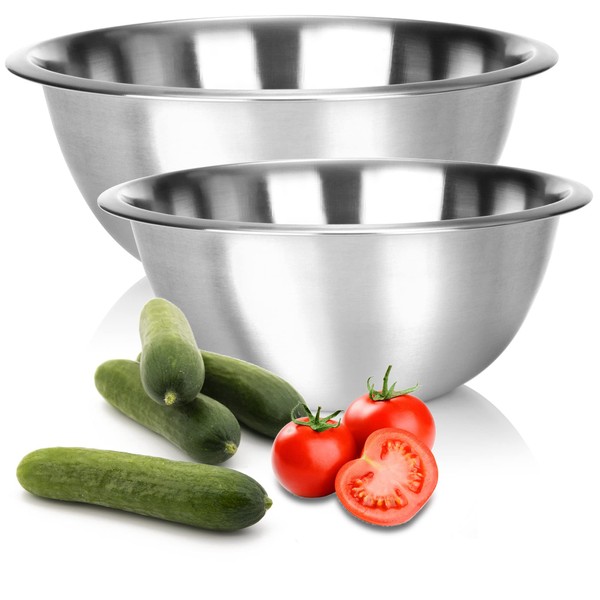 com-four® 2 x Stainless Steel Bowl – Multifunctional Kitchen Bowls – Silver Metal Serving Bowl, Various Sizes (Silver)