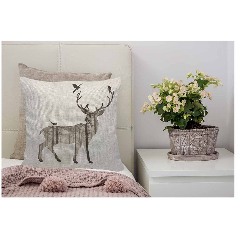 WONDERTIFY Deer Cushion Cover Fashion Deer Bird Decorative Throw Pillow