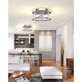 EAPUDUN Flush Mount Ceiling Light Fixtures, 12inch 2-Light Farmhouse Close to Ceiling Light Fixture with Clear Glass Shade, Brushed Nickel Finish for Porch, Entryway, Bedroom, FMA1413-BNK