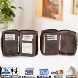 MATADOR Granada Genuine Leather Wallet with All-Round YKK Zip, dark brown, Retro