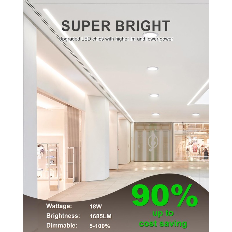 zouzai 8 Inch 18W Eqv 150W 1620LM 5CCT Ultra-Thin LED