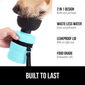 Gorilla Grip Dog Water Bottle, Portable Water Bowl Dispenser for Dogs, 12 oz Leak Proof Pet Travel Squeeze Bottles, Food Grade Silicone, Puppy Essentials, Hiking Camping Trip Accessories, Turquoise