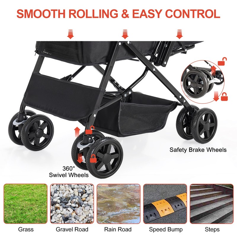 LPOTIUS Lightweight Dog Stroller with Reversible Handle for Medium Small