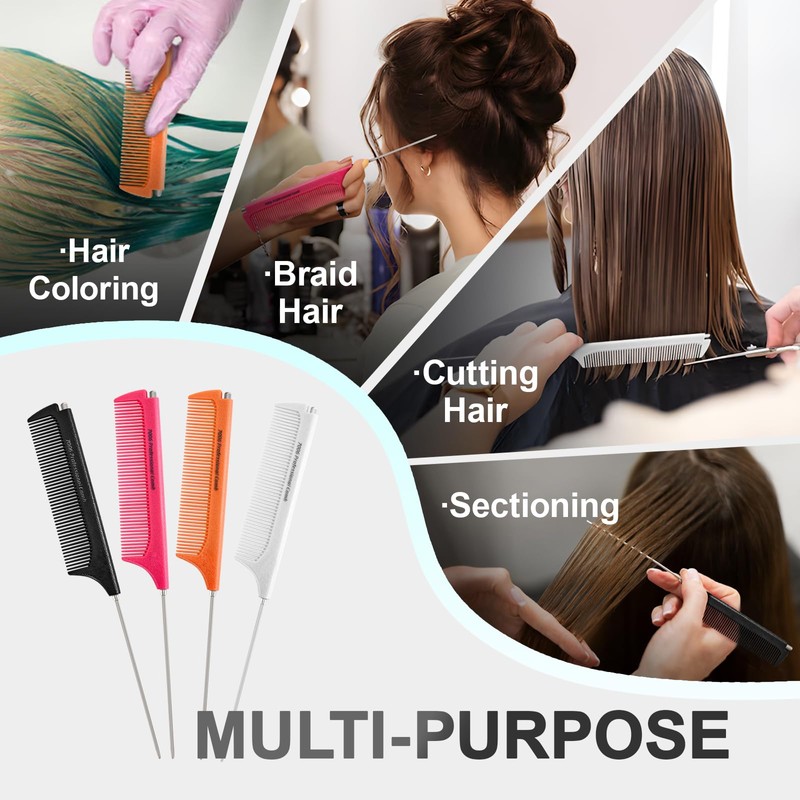 Jurrissa Rat Tail Combs for Parting, Protable Retractable Rat Tail