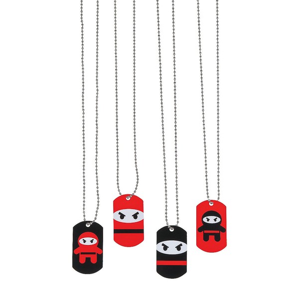 Fun Express Ninja Dog Tag Necklaces (set of 12) Birthday Party Favors and Supplies