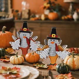 Zcaukya Wooden Indoor Standing Tabletop Turkey Decor for Home Office Bedroom Kitchen Thanksgiving Harvest Day Decorations, Set of 2