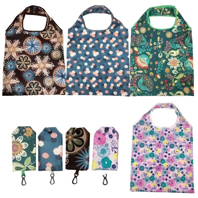 volumoon Pack of 4 Reusable Shopping Bags, Foldable Shopping Bags,