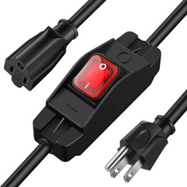 Weewooday 3 Prong Outdoor Extension Cord with Waterproof Switch 1875W Heavy Duty 14/3 SJT Cable Inline On/Off 15A 125V Grounded Outlets Plugs for Appliances (Black, 1.5 ft)