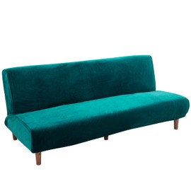 Armless Sofa Bed Cover Futon Slipcover Velvet Stretch Spandex Folding Sofa Couch Non-Armrest Furniture Protector (Velvet Bright Teal)