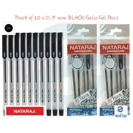 NATARAJ Gelix Gel Pens (10 x 0.7mm BLACK Gel Pens + 2 x ZOFAX Ball BLACK Pen)