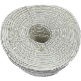 White Polyester Braided Rope 1/4" (1200 lb Break), UV Resistant, Rot Resistant, Middle Center Cord for Low Stretch & Increased Strength, 500 ft provided on roll