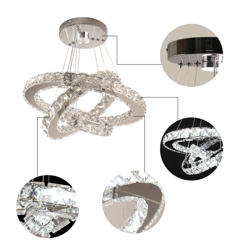 Dixun Dimmable LED Chandeliers Modern Ceiling Light Fixture 3 Rings