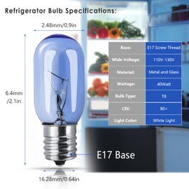 PWEOW Refrigerator Light Bulb 297048600 241552802, 40W, T8, for Frigidaire, Kenmore, Whirlpool, KitchenAid, Electrolux, AP3770086 AH976993 EA976993 Refrigerators Bulbs - 2 Pack