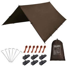 KALINCO Camping Tarp Waterproof, 10X12FT Hammock Rain Fly Tarp Tent, Multifunctional Tent Footprint, Lightweight and Compact for Backpacking, Hiking (Coffee-10X12FT)