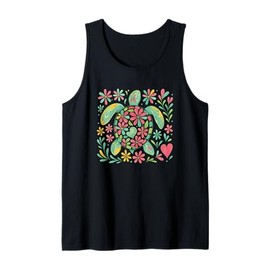Turtle With Flowers And Heart Design Tank Top