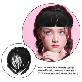 Healeved Front Hair Bang Wig Synthetic Hair Braid Headband with Faux Bangs Comfortable Heat Resistant Material for Parties Cosplay and Everyday Wear