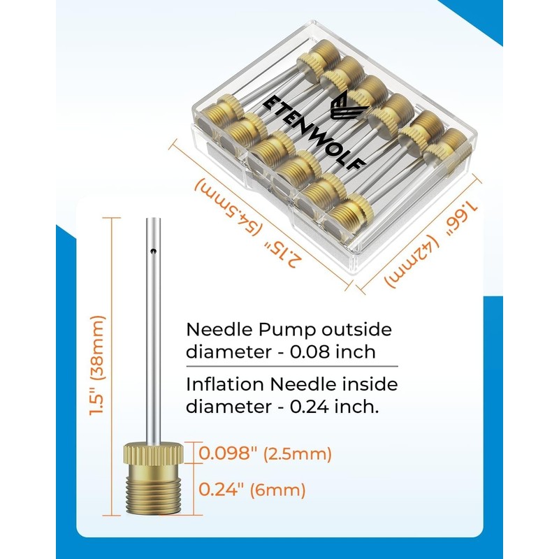ETENWOLF 12 Pack Brass Ball Pump Needles, No Break Heavy