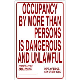 New York city Occupancy sign, FDNY Occupancy sign (white,Reflective, Aluminium rust free, size 14X22 inch,x)