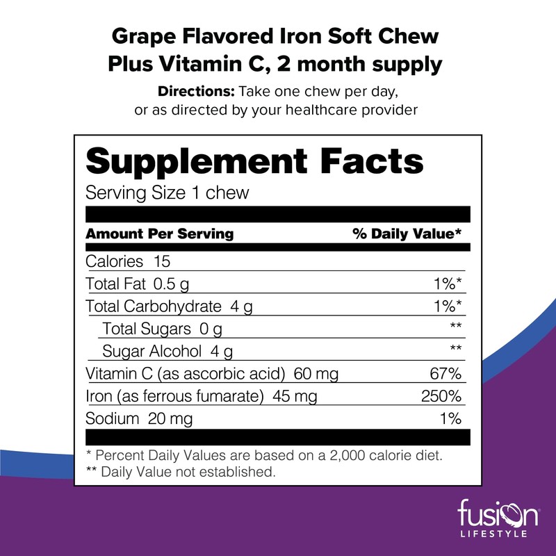 Fusion Lifestyle Chewable Iron Supplement for Women & Men -