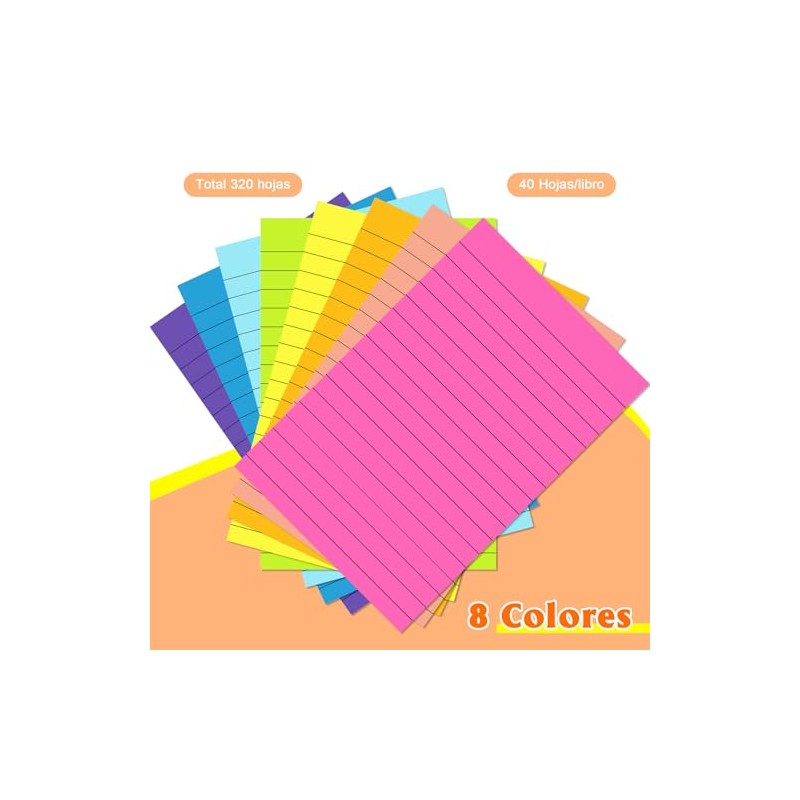 8 pads Notas Adhesivas, Súper Adhesivas, Doble poder de adhesión,