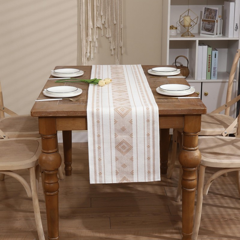 Tosleo Boho Table Runner Khaki Stripe Table Runner for Modern