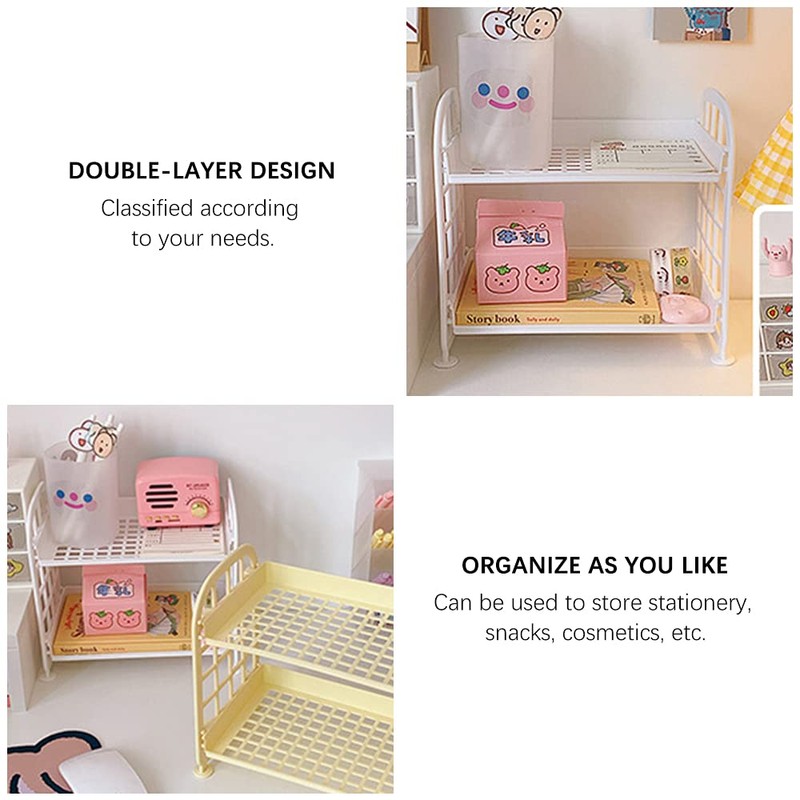 QUMENEY Desktop Rack Cosmetic Stationery Storage Holder, 2-Tier Multifunctional Plastic