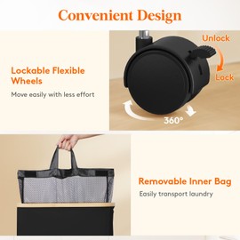 Lifewit 100L Laundry Basket with Wheels, Large Rolling Laundry Hamper with lid, Collapsible Bamboo Dirty Clothes Hamper with Handles & Removable Bag for Bathroom Bedroom Dorm, Black