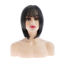 Bob Grey Wig Short Bob Natural Straight Hair Wig with Bangs Mix Grey Heat Synthetic Wig Salt N Pepper Wigs for Women