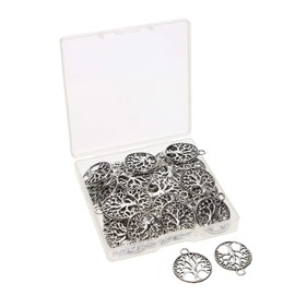 Shapenty Round Metal Tree of Life Charms Pendants Beads Bulk Jewelry Findings Making Accessory for DIY Craft Bracelet Necklace Earring Keychain, 50PCS (Antique Silver)