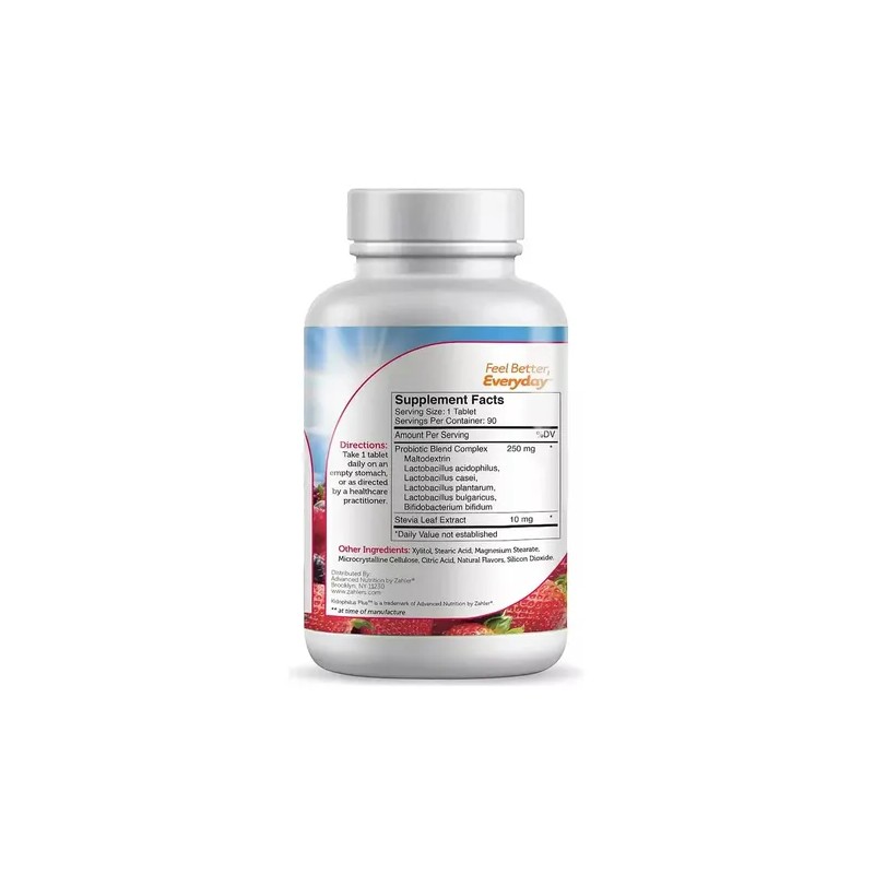 Probiotico Zahler Kidophilus Plus 90 Tabletas Masticables Sabor Moras