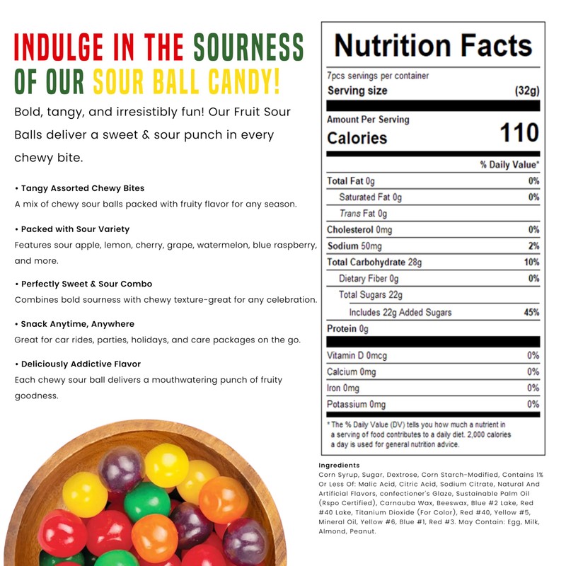 Assorted Fruit sour balls-Sour Hard Candy, Strawberry candy, cherry sours,