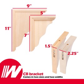 WADDELL Two-Way Corner Bracket (1 Count, 11"H x 9"D x 2¼"W) | Unfinished Hardwood Corbel Includes Mounting Hardware | Decorative Bracket for Shelves, Countertops, Mantels | Supports up to 5 Lbs. Each