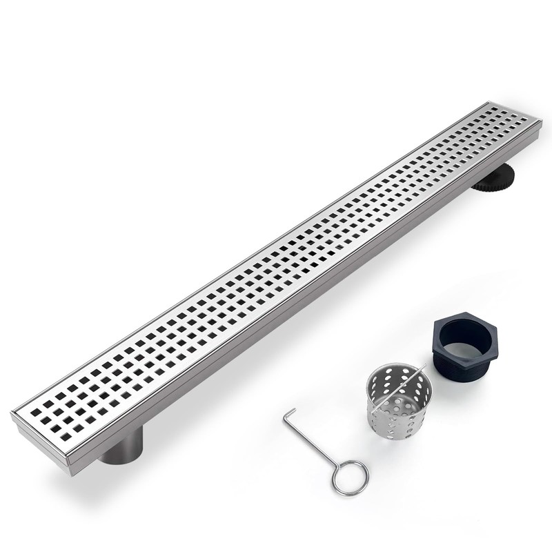 Elefloom Offset Linear Shower Drain, Shower Drain 60 inch with