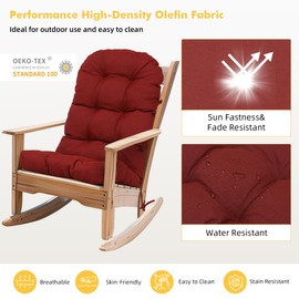 RACE LEAF Red Outdoor Chair Cushion 44x19x4 Inch Tufted Waterproof Cushion with Elastic Straps Non-Slip Ties Fade Resistant for Adirondack Rocking Patio Furniture 1-Pack