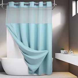 No Hooks Required Waffle Weave Shower Curtain with Snap in Liner - 71W x 74H,Hotel Grade,Spa Like Bath Curtain,Blue
