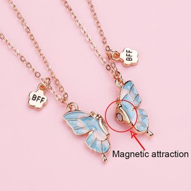 Magnetic Butterfly Necklaces for 2 Best Friends Christmas Birthday Gifts for Girls Blue Matching Friendship Necklaces for Two Girls Bestie BFF Best Friend Forever Gift