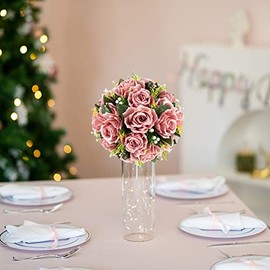 BLOSMON Centro de mesa de mesa de flores rosas artificiales: 2 bolas de flores artificiales para mesa de comedor de boda, arreglo floral de seda falsa para decoración de eventos en casa