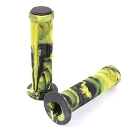 KHE Acme 2TONE BMX Grips 130 mm with Flange Black Yellow Slats MTB Scooter Pair