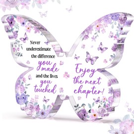 Leaving Gifts for Colleagues Women, New Job Gifts for Women - 5x3.8x0.5 Inch Purple Acrylic Butterfly Plaque Decor - New Job Farewell Going Away Goodbye Gifts Leaving for Women Colleagues Friends