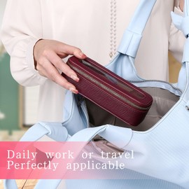 LOFOWN Makeup Brush Bag Slim Clear Makeup Bag Travel Cosmetic Case and Brush Holder Waterproof Toiletry Makeup Bag with Zipper Purse Organizer for Women (Burgundy, Slim)