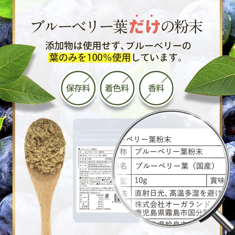 【残留農薬検査済】ブルーベリー葉 粉末 10g パウダー ポリフェノール アイケア 宮崎県産 くにさと35号 添加物不使用