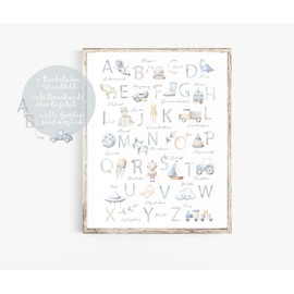 double critical Lemmami Papeterie ABC Poster for Children DIN A4 Children's Room Boys Letters Numbers Baby Room Learning Poster