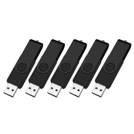 Vixelle 5 Pack 2GB USB Stick All-Black USB Flash Drive – Stylish 360° Metal Swivel USB Memory Sticks with Keychain Loop – Portable USB Pen Drive Bulk Pack for PC, Mac, TV, Car Audio, Video