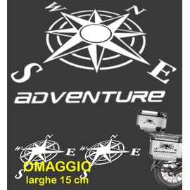 New Set Sticker Pink the Winds Adventure 34 cm + Gift 2 Stickers Wind Rose 15 cm Suitcase for Motorcycle Enduro Adventure Trail Off Road Sport 4 x 4 for Car or Motorcycle (Glossy White)