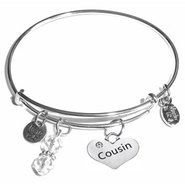 Message Charm (46 Words to Choose from) Expandable Wire Bangle Bracelet, in The Popular Style, Comes in A Gift Box! (Cousin)