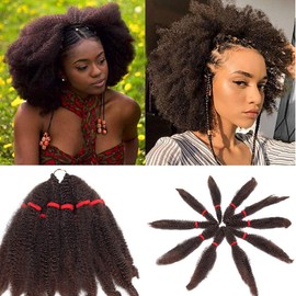 One Pack Afro Kinky Bulk Curly Crochet Hair Fluffy Synthetic Hair Extensions For Braiding 11"/27CM Afro Twist Hairpiece, Black & Dark Auburn
