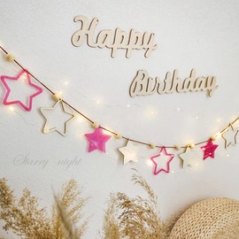 Wooden Birthday Background Banner, Stars Banner - Gender-Neutral Baby Baptism, First Birthday Decoration for Kids Teepee Tent, Party and Room Decoration, Photo Booth Bhoto Props