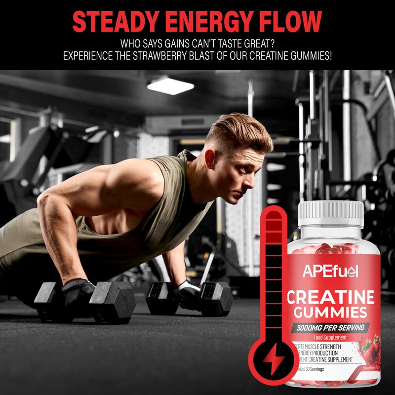 APEfuel Creatine Gummies for Men & Women - Sugar-Free Strawberry