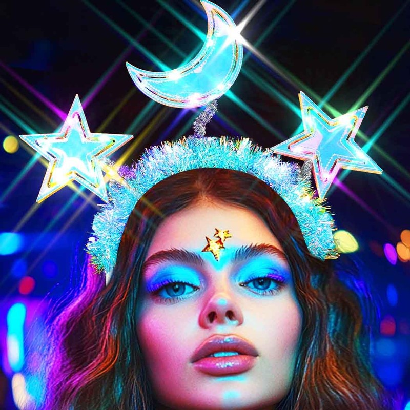 GENBREE Light Up Moon Headband Glowing Stars Headpiece Rave Party